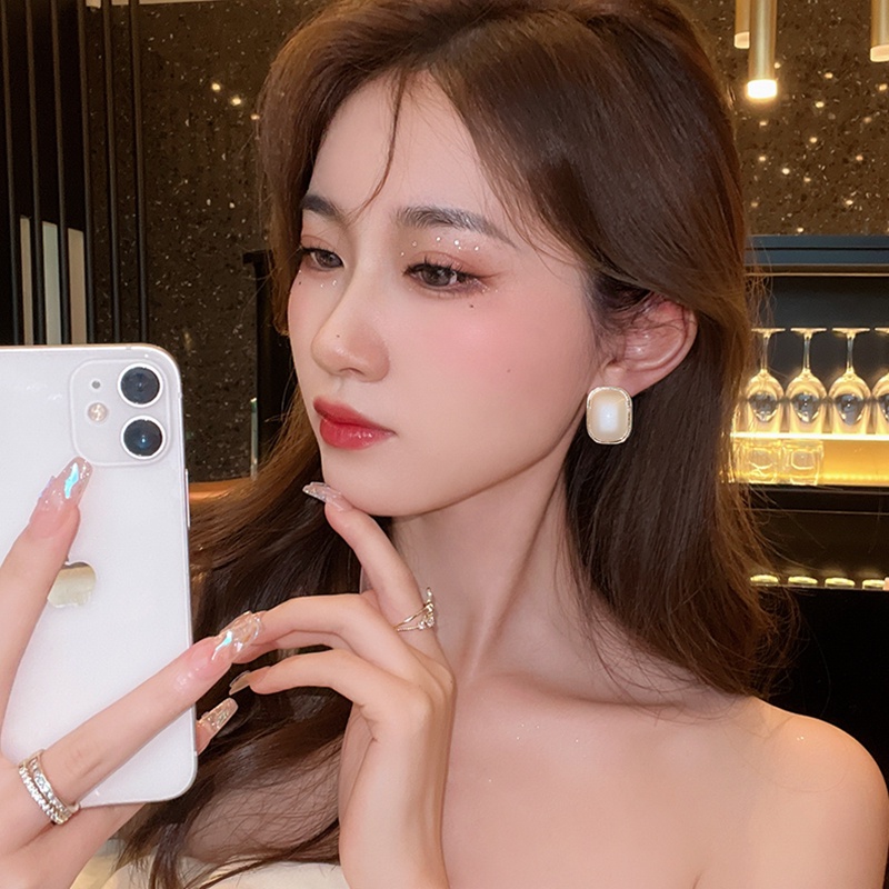 Bông Tai Mạ Bạc 925 Hình Vuông Đơn Giản Phong Cách Retro Thời Trang Cao Cấp