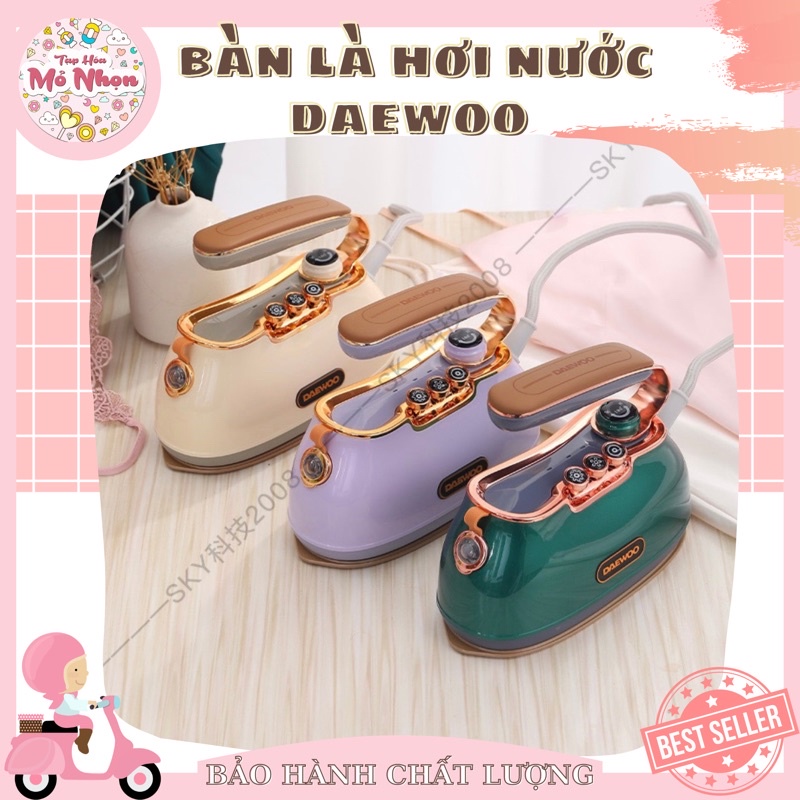 Bàn là hơi nước cầm tay mini DAEWOO HI-036 mẫu mới kiểu dáng retro cổ điển,trắng/xanh/tím, bảo hành 12thắng