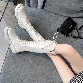 Boot đan dây trắng đen đế 4 phân
