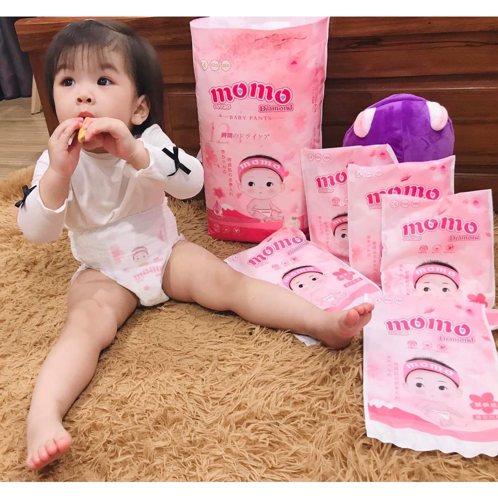 COMBO 3 Bịch Bỉm Tã Momo Diamond Hoa Anh Đào S64/M62/L54/XL50/XXL48/XXXL42