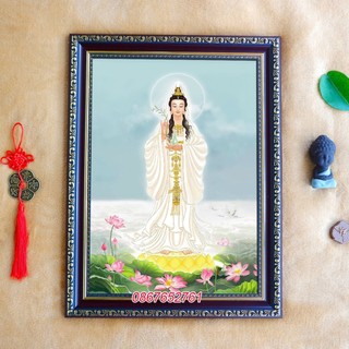 Tranh quan âm bồ tát gồm khung 38x50cm y ảnh
