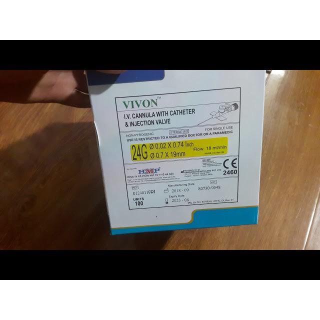 Kim luồn tĩnh mạch VIVON Ấn Độ chính hãng các số 18G, 20G, 22G, 24G