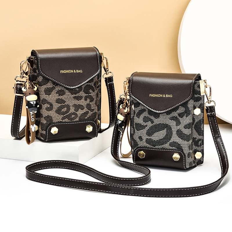 Ielgy Túi Đeo Chéo mini Đựng Điện Thoại Họa Tiết Da Báo Thiết Kế Độc Đáo Cho Nữ