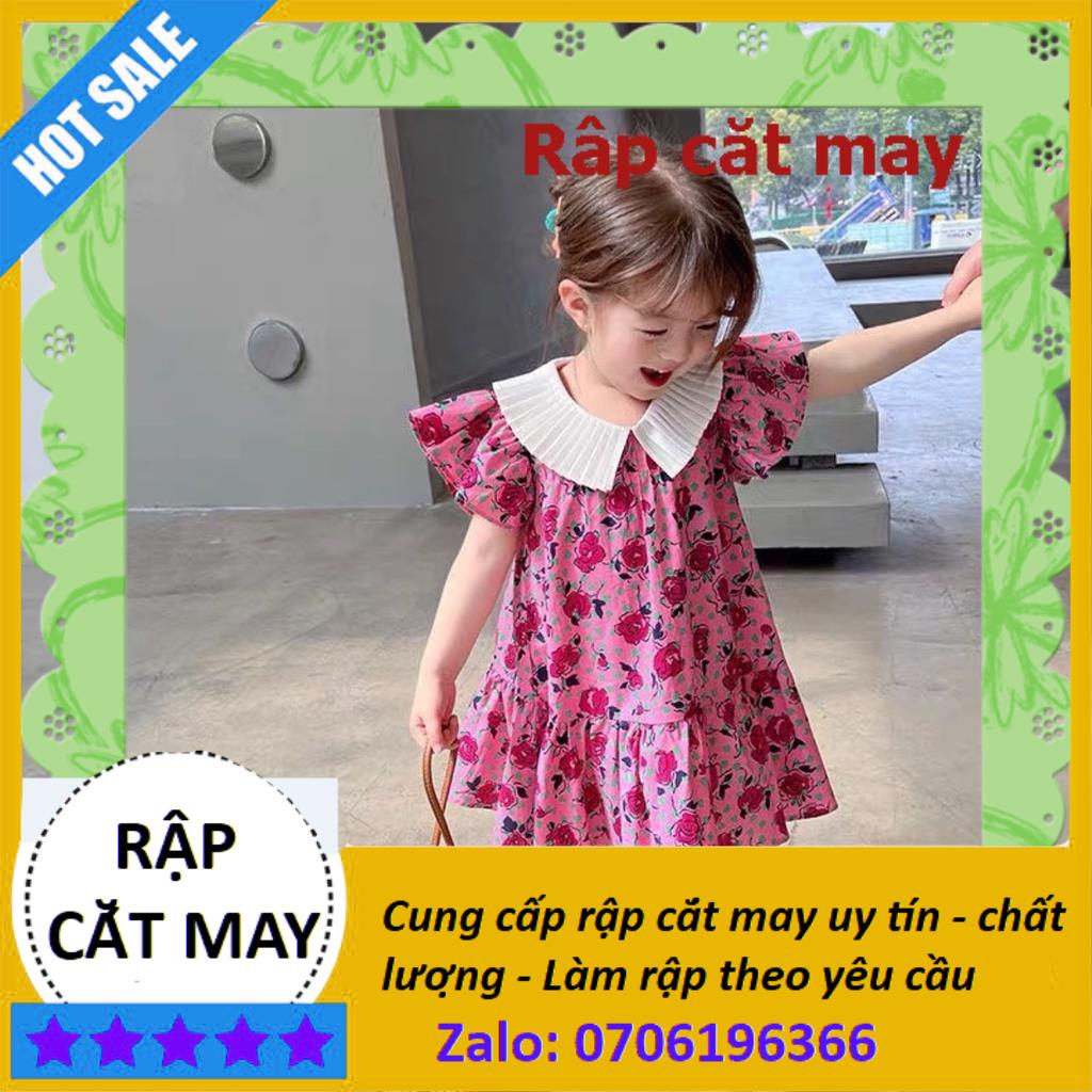 Rập giấy cắt may - Rập Váy hoa hồng nhí cổ xếp ly cho bé size từ 1 - 10 tuổi - Rập TrangVy