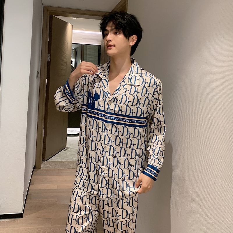 Bộ Đồ Ngủ Dài Tay Bằng Lụa Mát Thời Trang Mùa Đông Giản Dị Dành Cho Nam