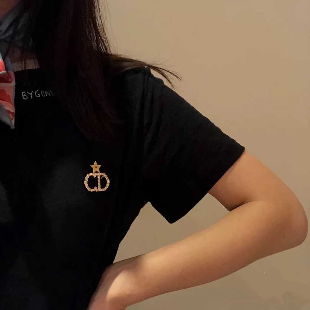 Trâm Cài Áo Bằng Đồng Thau Hình Ngôi Sao Đính Kim Cương Chữ