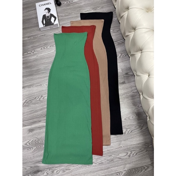 Đầm ống dáng dài thun gân trung