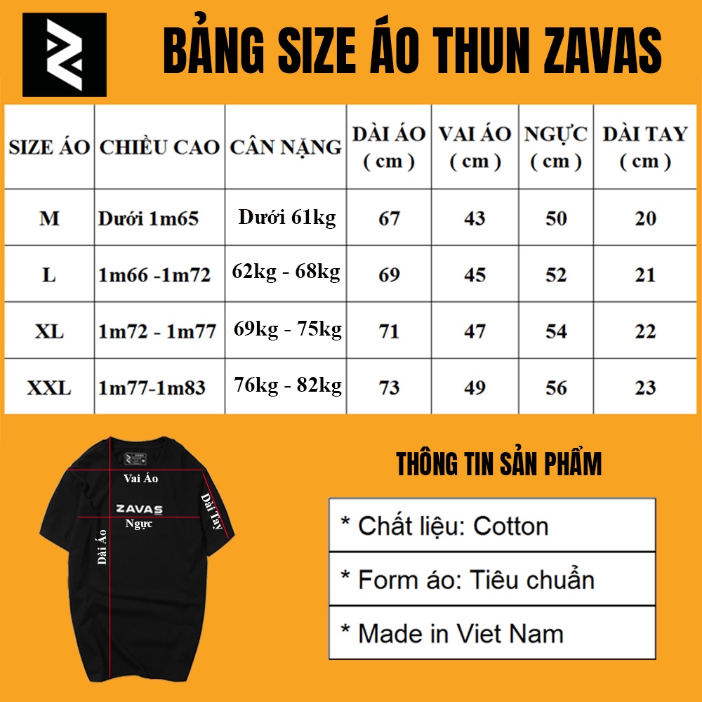 Áo thun nam cotton vải dày mịn ZAVAS form áo tiêu chuẩn co giãn tốt thoáng mát không gây nóng in hình đẹp rõ  Z20