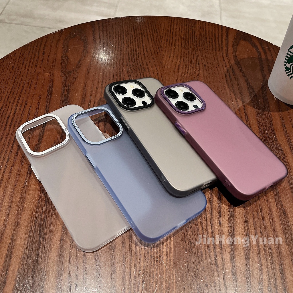 Ốp Điện Thoại Nhựa Acrylic Mặt Nhám Chống Dấu Vân Tay Phối Nút Kim Loại Cho Iphone 14 Plus 13 12 Pro Max