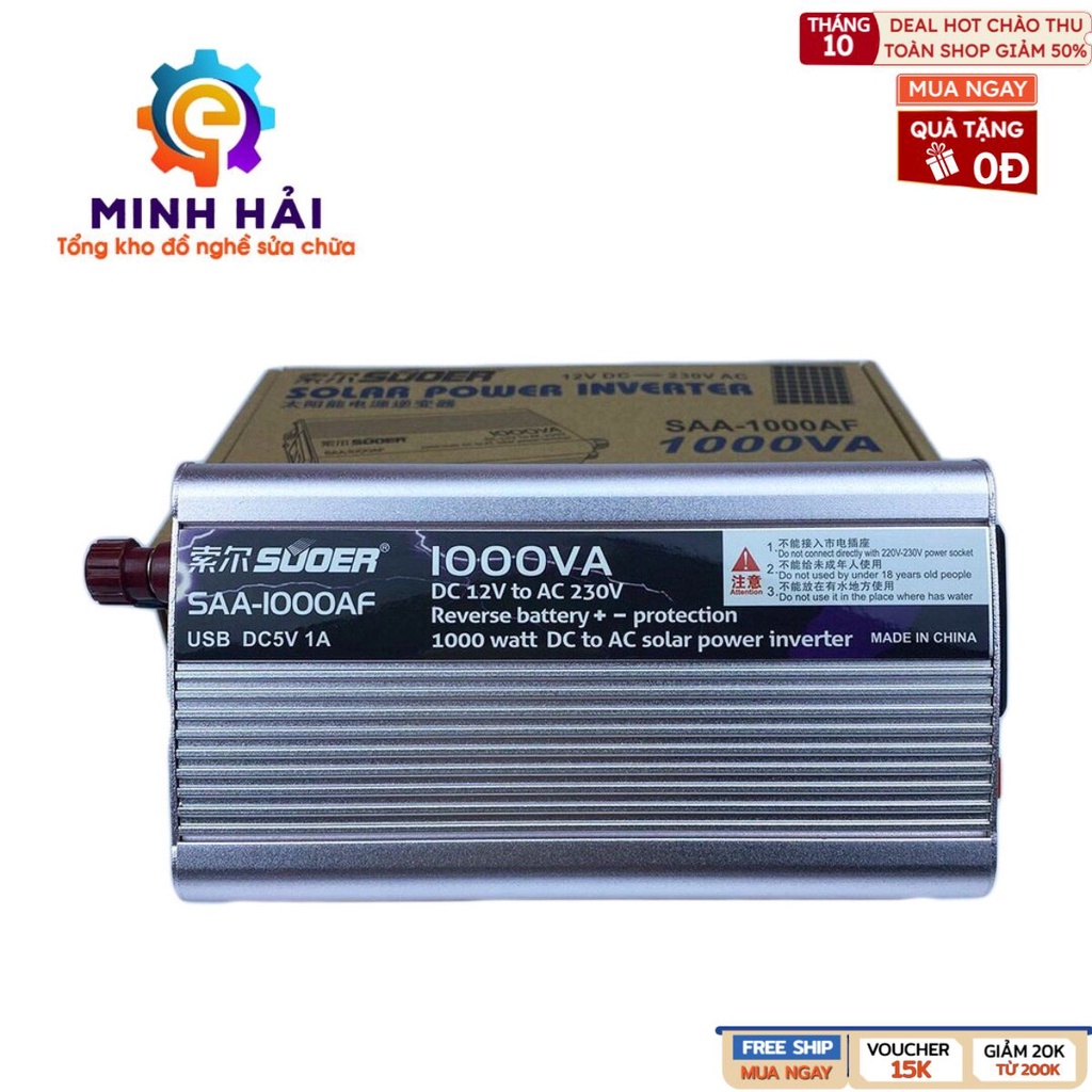 Bộ Kích Điện Inverter SUOER SAA - 1000AF, Đổi Điện 12V Lên 220V Công Suất 1000W - Đồ Nghề Minh Hải