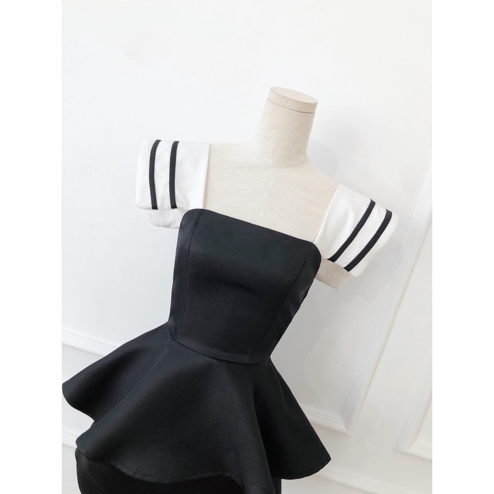 [HÀNG THIẾT KẾ CAO CẤP] Áo Peplum Cổ Vuông Chít Eo Tôn Dáng Màu Đen