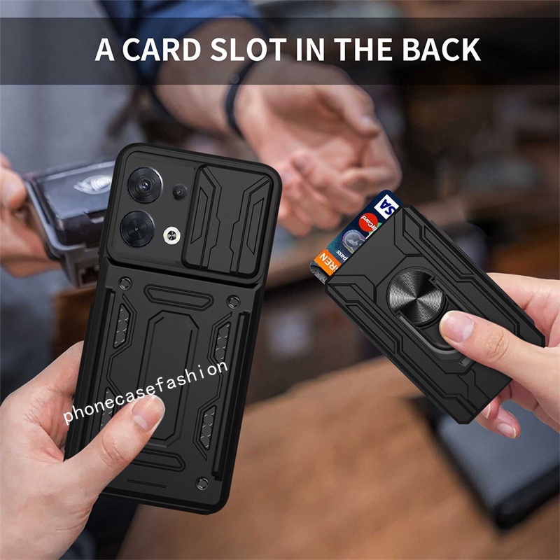 Ốp Điện Thoại Chống Sốc Có Ngăn Đựng Thẻ Kèm Giá Đỡ Nhẫn Từ Tính Cho OPPO reno 8 Pro 8Z 5G Reno8 4G