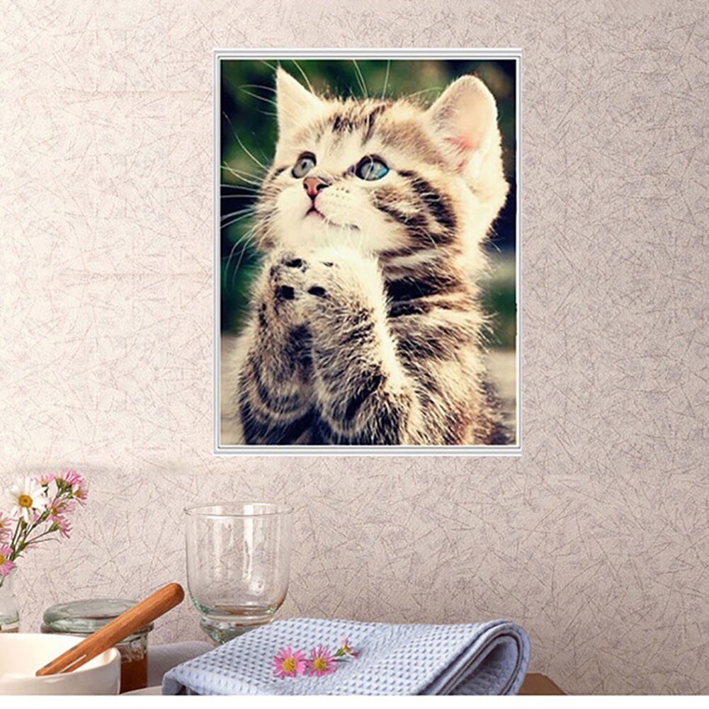 Bộ Tranh Đính Đá 5D Tự Làm Hình Mèo Dễ Thương Trang Trí Nhà Cửa