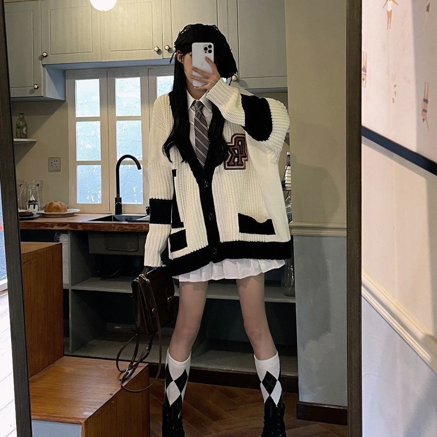 Áo Khoác Len Cardigan Chữ H Phom Rộng Oversize Thời Trang Học Sinh Hàn Quốc | Vui Vẻ Shop