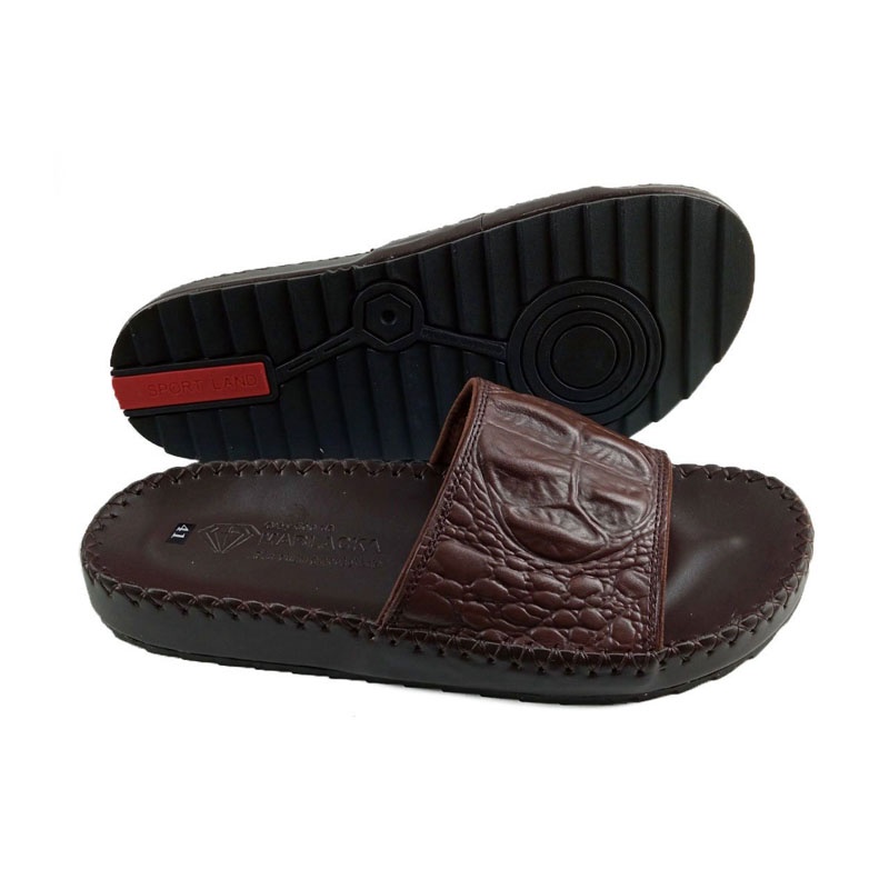 Dép nam quai ngang da bò đẹp MABLACKA màu Đen viền Nâu cao 2,5cm D74