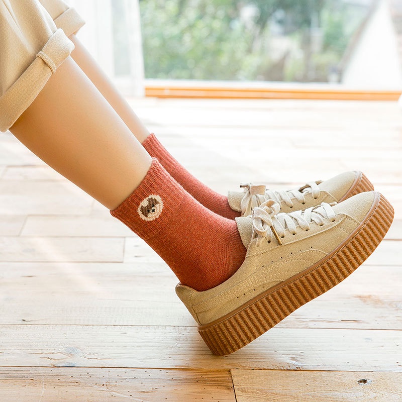 Tất Vớ Cổ Cao Cotton Họa Tiết Hình Chú Chó Hoạt Hình Đáng Yêu