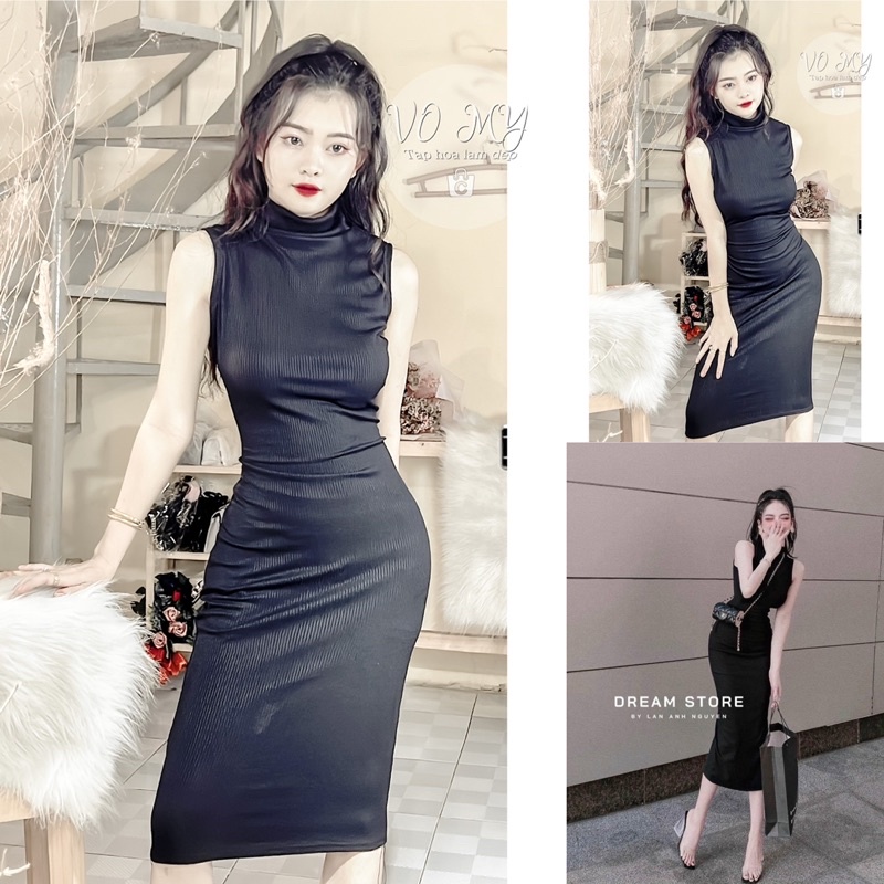 đầm body cổ lọ sát nách