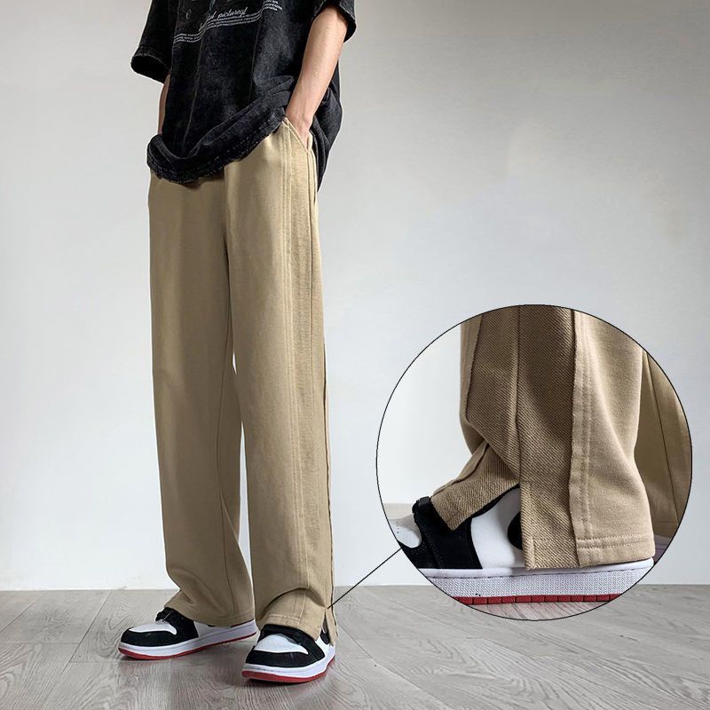 Seluar Quần Kaki Xẻ Chân Màu Xanh Dương Đậm Chiến Thuật Mùa Xuân Hè Phong Cách Hồng Kông Mới Cho Nam