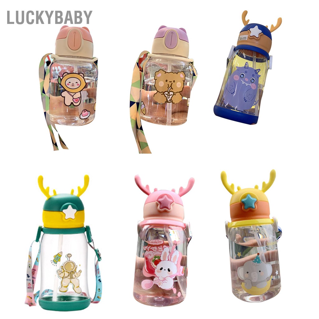 Bình nước ống hút trẻ em 600ml, bình cho bé hình sừng hươu dễ thương - Ống mềm Silicone Phim hoạt hình - LUCKYBABY