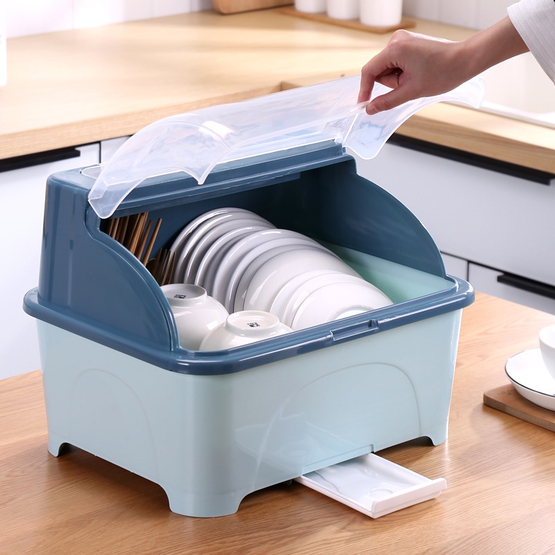 giá Kệ úp chén bát đĩa có nắp đậy, kệ bát đĩa đa năng có khe thoát nước thông minh