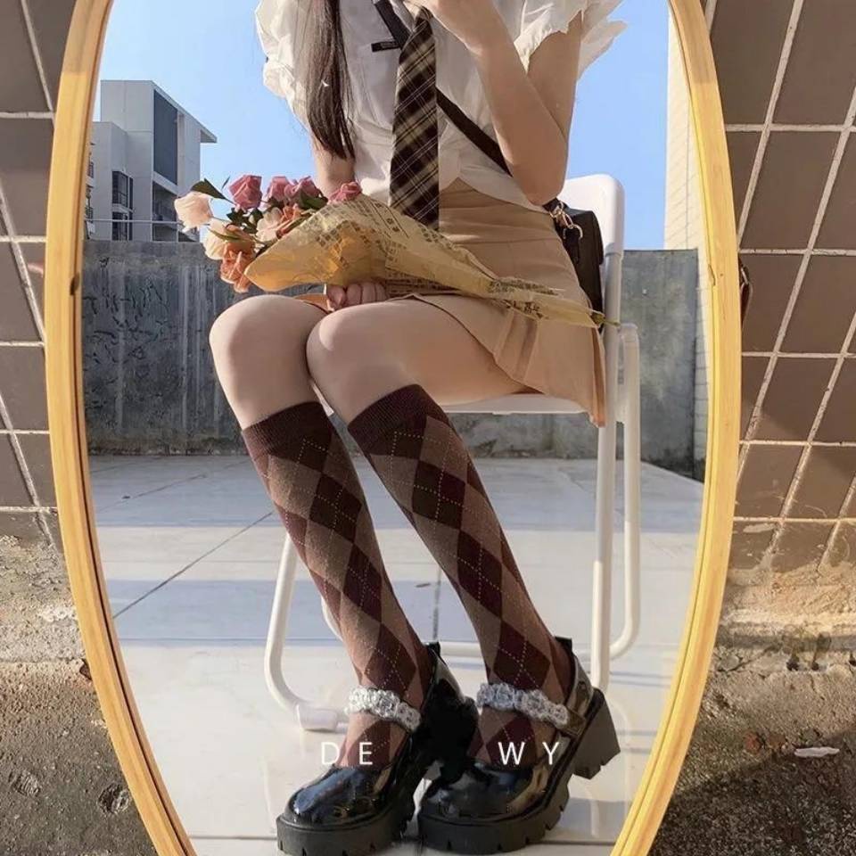 Đôi Vớ Dài Qua Gối Màu Nâu Phong Cách Preppy Cổ Điển Thời Trang Cho Nữ