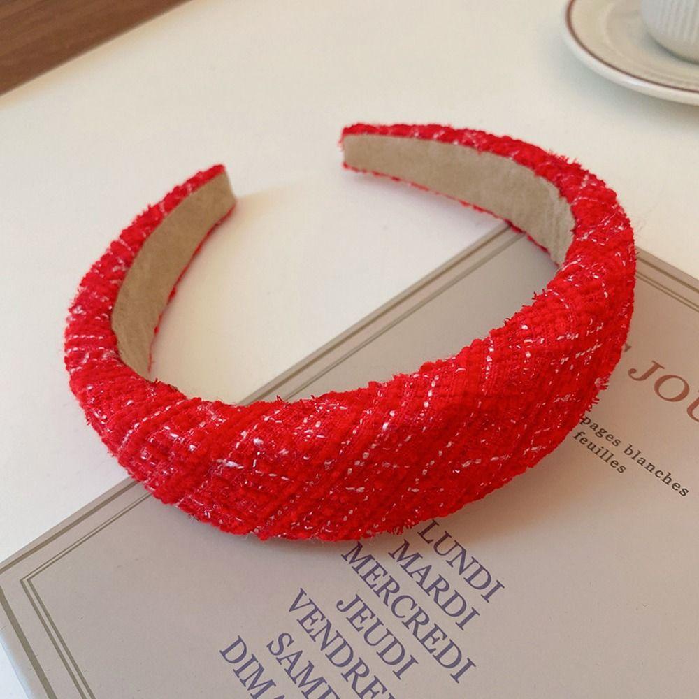 ANEMONE Băng Đô Cài Tóc Dệt Kim Bản Rộng Màu Đỏ Mừng Năm Mới Cho Cô Dâu
