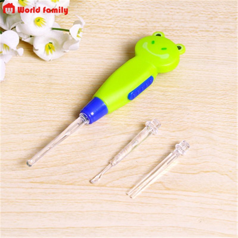 Cây lấy ráy tai cho bé an toàn, đồ lấy ráy tai nhựa trong suốt có đèn sáng hình hoạt hình dễ thương