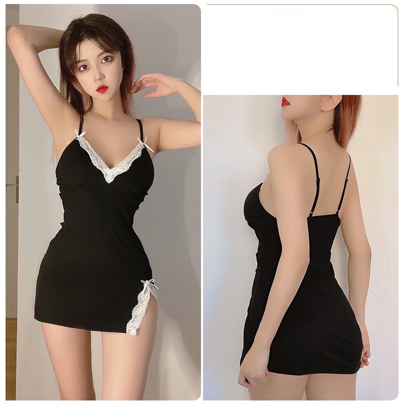 Set Đầm Ngủ Hai Dây + Quần Lót Dáng Chữ V Xẻ Sâu Gợi Cảm Dễ Thương Cho Nữ