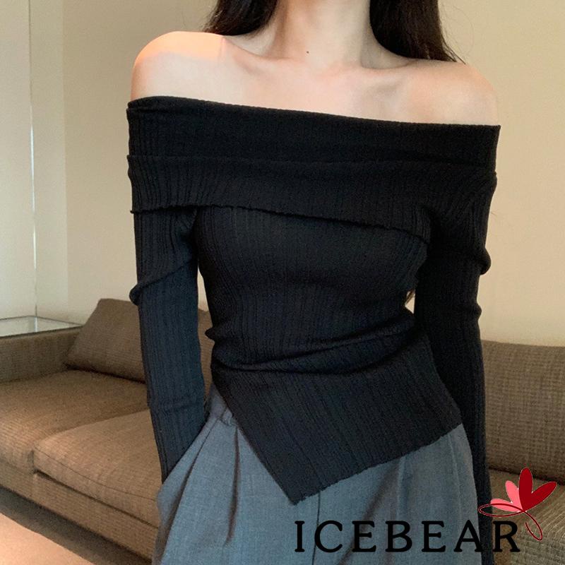 Áo Dệt Kim Nữ Dài Tay Trễ Vai Màu Sắc Ngọt Ngào