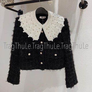 Áo khoác dạ tweed lông cổ ngọc cao cấp
