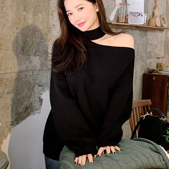 Áo sweater SUXI hở một bên vai màu sắc đơn giản phong cách Hàn Quốc thời trang cho nữ