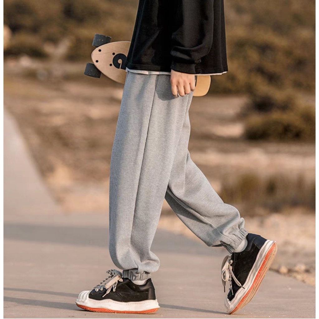 Quần Jogger nam ống rộng bo gấu dây rút kiểu dáng hàn quốc có túi vải tổ ong Quần nỉ nam ống suông dài mặc thể thao gym