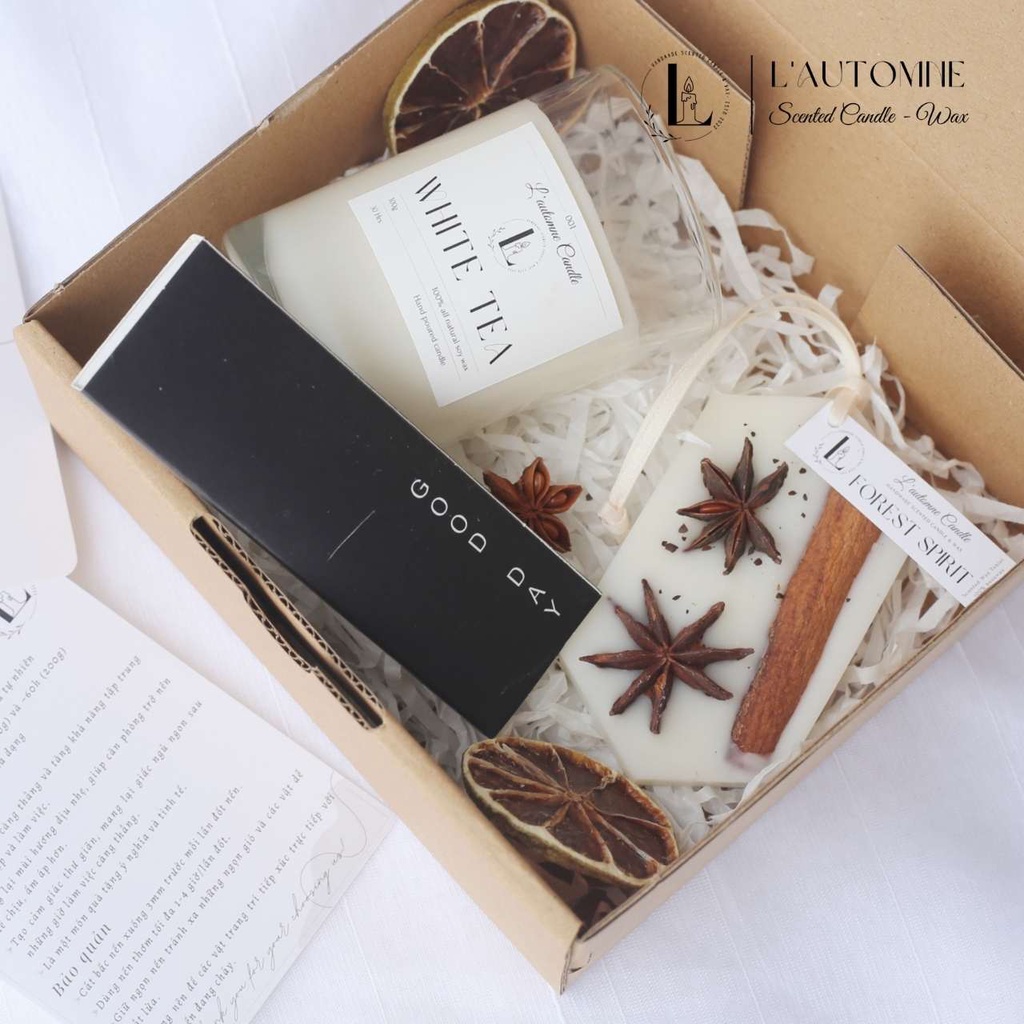 |L'Automne Candle| Set quà tặng sinh nhật gồm 1 nến thơm tinh dầu 100g và sáp thơm tinh dầu (Tặng kèm diêm Good Day)