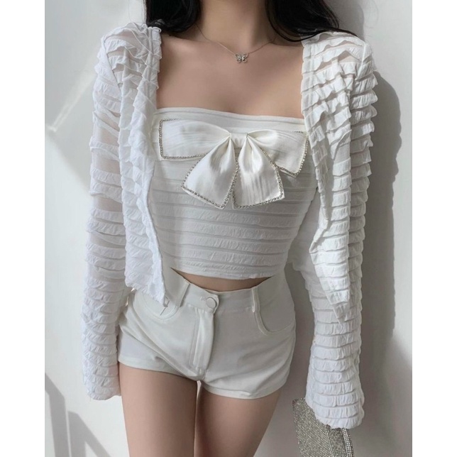 Bigsize Set áo nơ viền đá 55-95kg