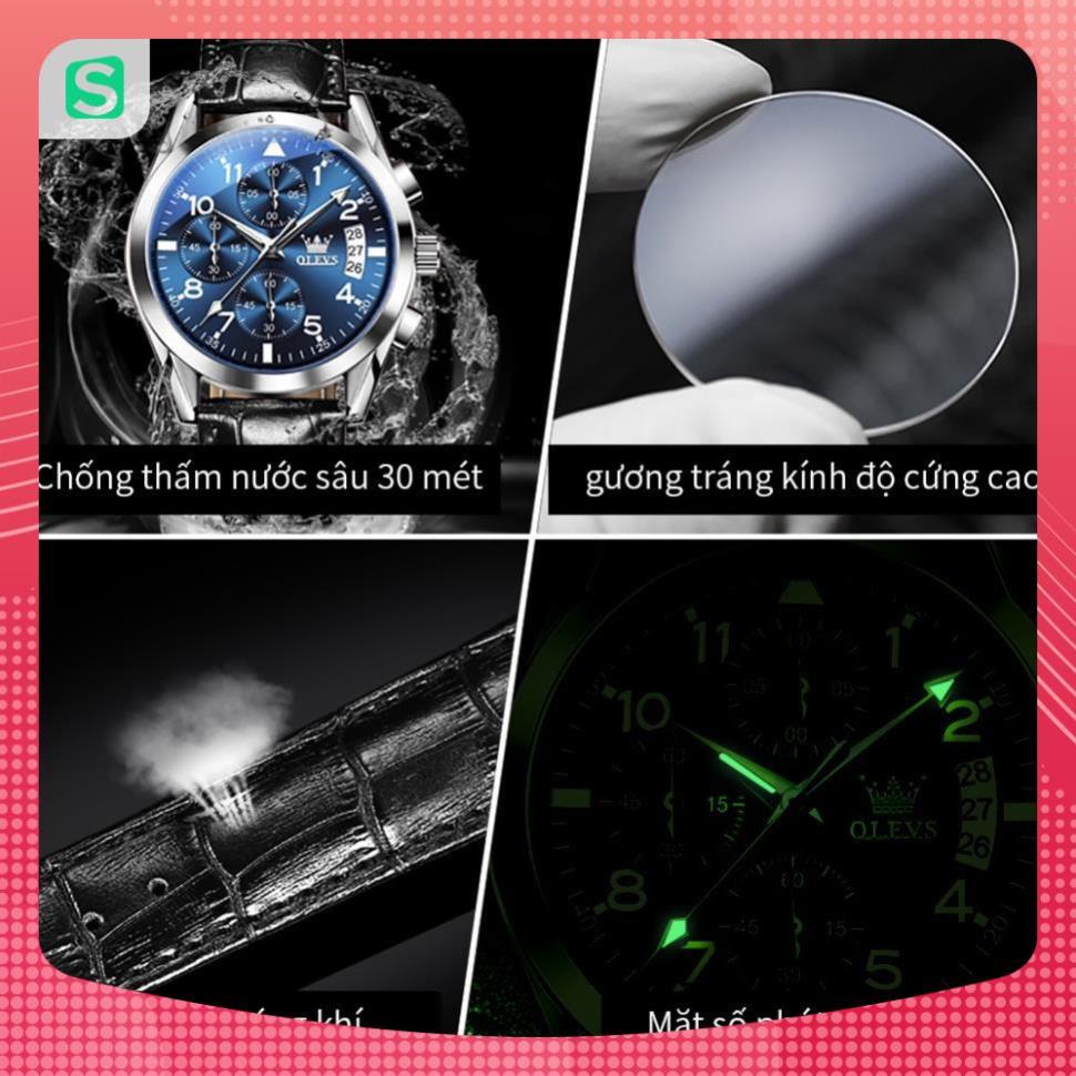 Đồng hồ nam chính hãng OLEVS 2878 dây da bò  chống vô nước sâu  hiệu ứng phát sáng
