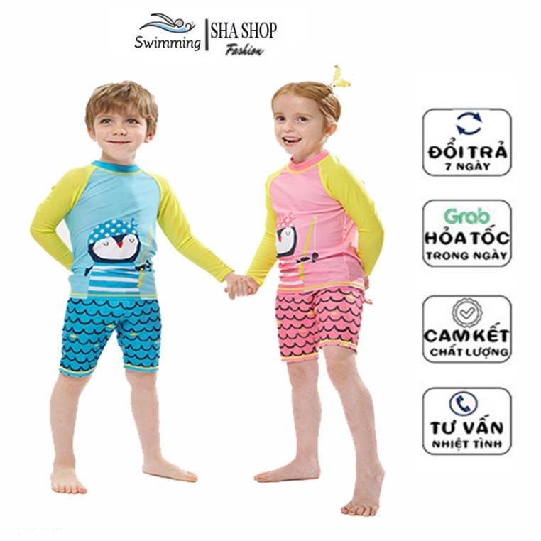 Đồ bơi đi biển, bộ đồ bơi dài tay 3-9 tuổi cho bé trai, bé gái vải co giãn 4 chiều đáng yêu SHA *