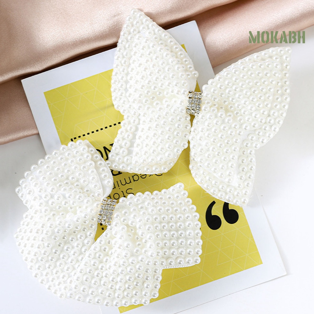 Kẹp Tóc Nơ Đính Đá / Ngọc Trai Giả Màu Trắng Thời Trang Cho Nữ