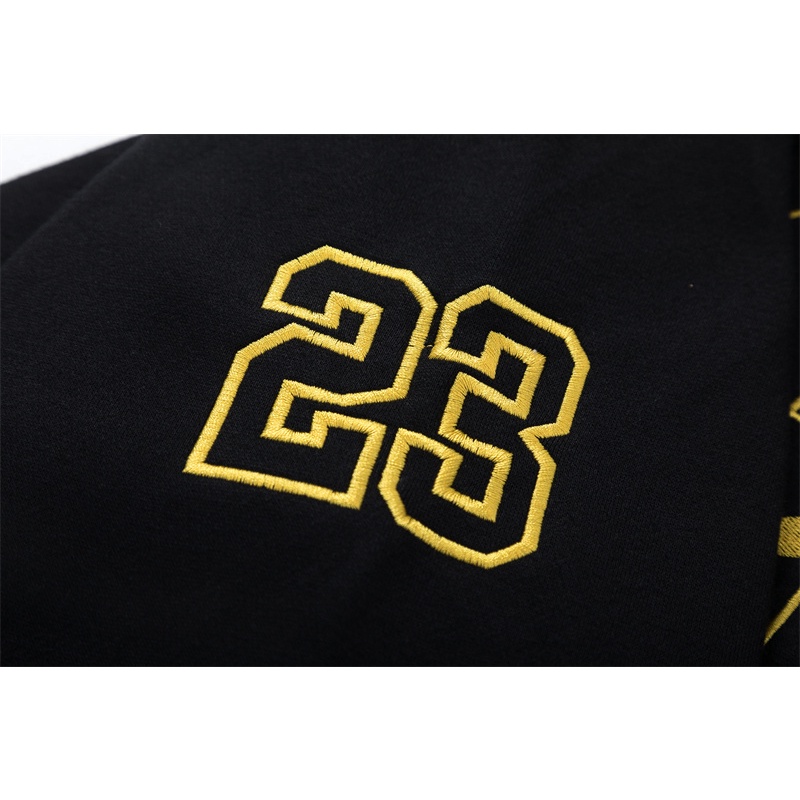 A & J Áo Hoodie Phối Lông Có Dây Kéo Thêu Biểu Tượng Bóng Rổ Jumpman Màu Vàng Kim Xu Hướng