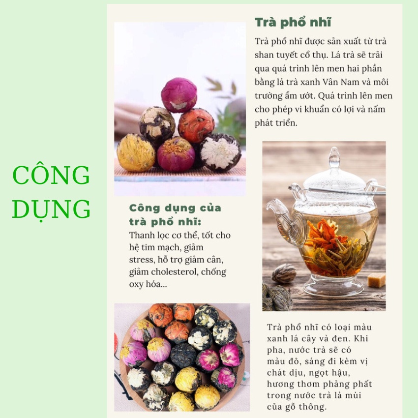 Trà Phổ Nhĩ Nở Hoa 1 Viên Thơm Ngon Chống Lão Hóa Thanh Lọc Đẹp Da Giảm Căng Thẳng