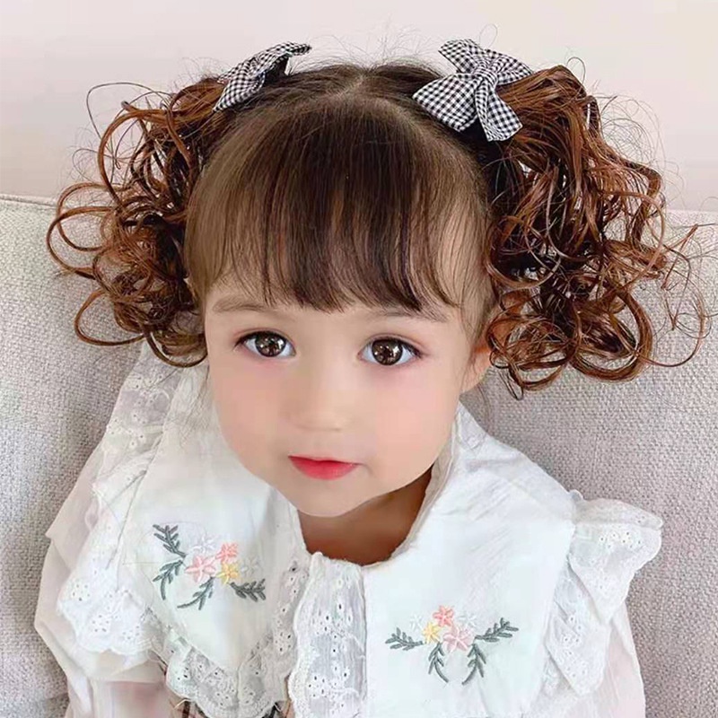 Cặp Tóc Giả Xoăn Đính Nơ Xinh Xắn Cho Bé Gái