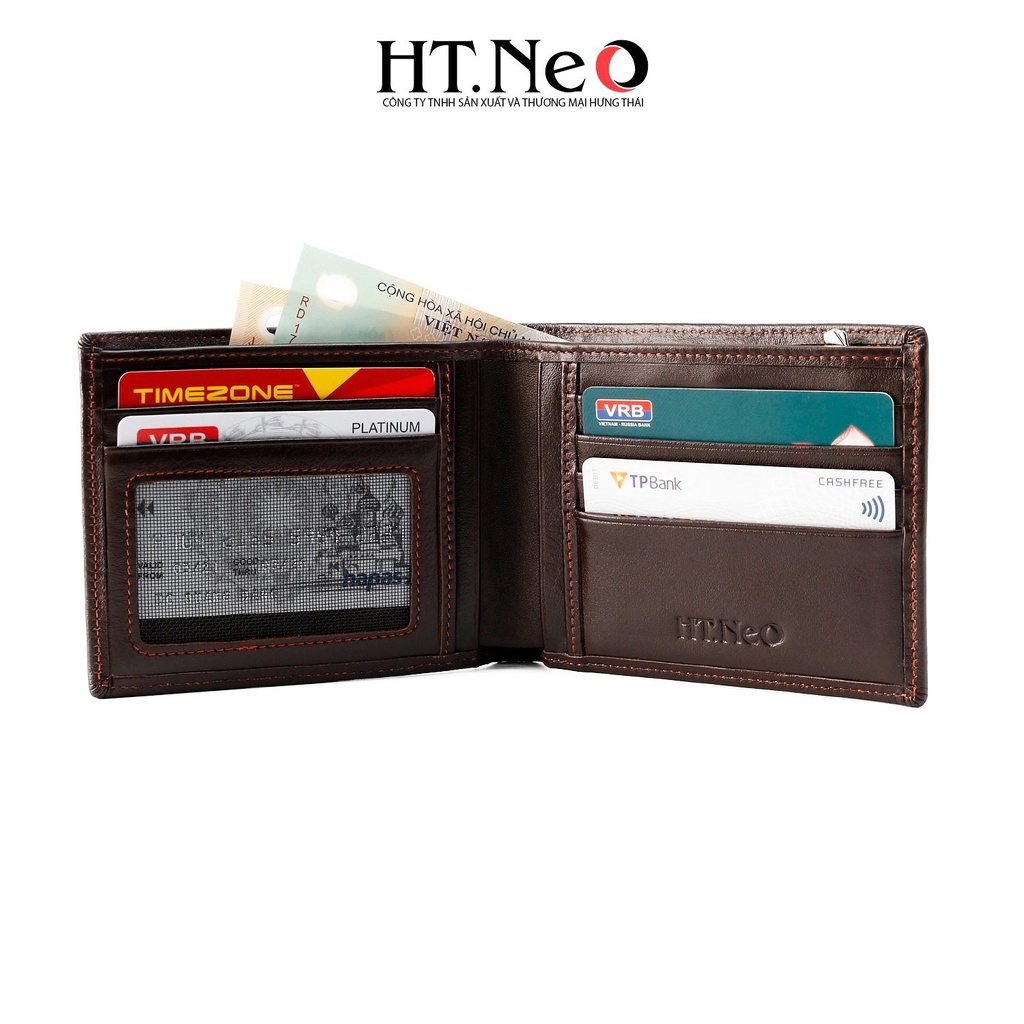 Ví ngang nam HT.NEO da bò nguyên miếng, thiết kế trơn sang trọng, nhiều ngăn, đường may tỉ mỉ VN37