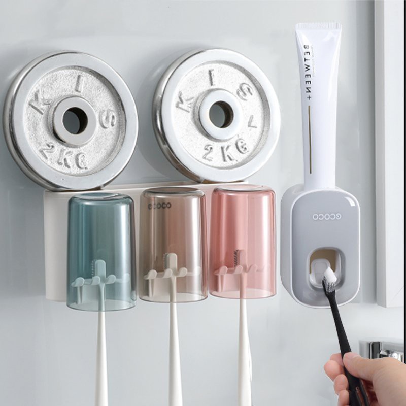 Kệ Để Bàn Chải Và Cốc Kem Đánh Răng ECOCO Dán Tường Siêu Tiện Lợi, Bộ 3 Cốc