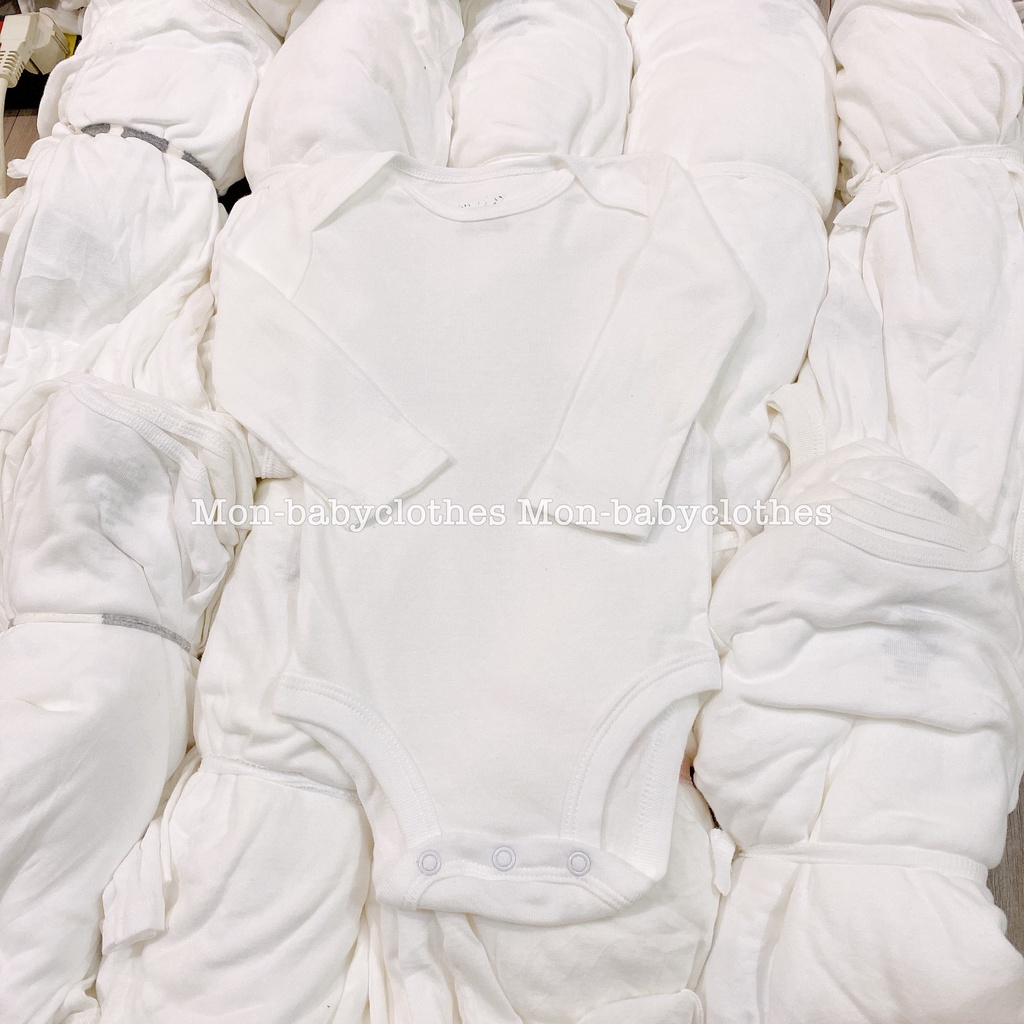 Bộ liền thân cotton mềm mịn trắng trơn cho bé