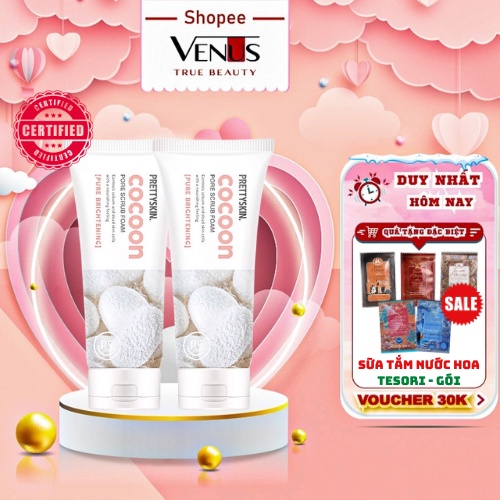 Sữa Rửa Mặt Tẩy Da Chết Kén Tằm PrettySkin Cocoon, Làm Sạch Sâu, Tăng Độ Ẩm Cho Da - 150 ml [ Auth - Hàn Quốc ]