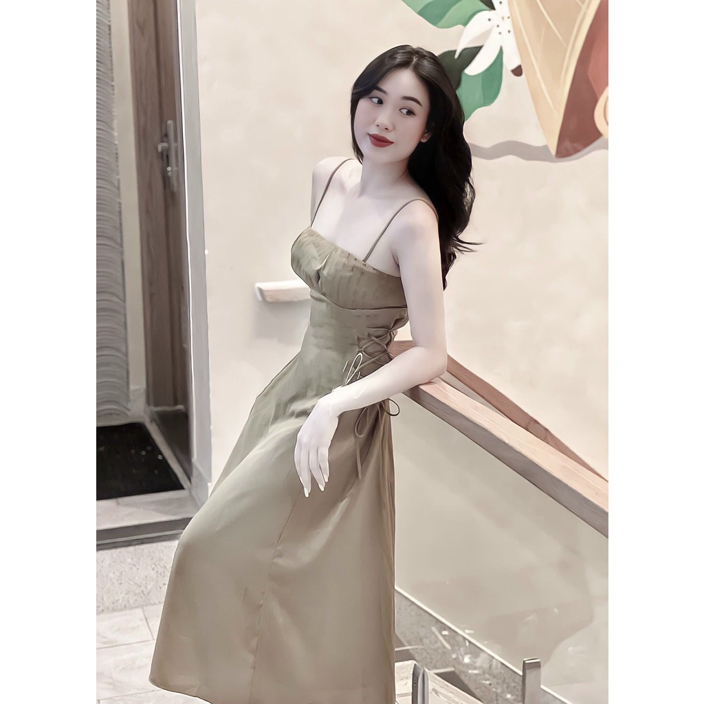 ĐẦM MIDI 2 DÂY XẾP NGỰC ĐAN DÂY EO