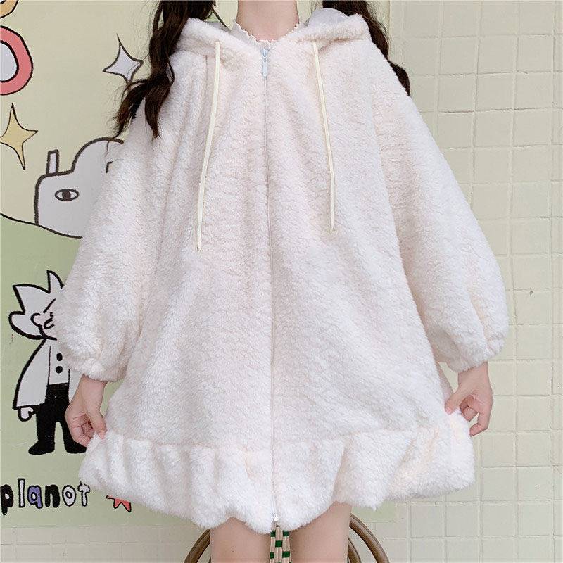 Áo Sweater Lông Cừu Dày Dặn Thoải Mái Đính Tai Thỏ Dễ Thương Phong Cách Nhật Bản Cho Nữ