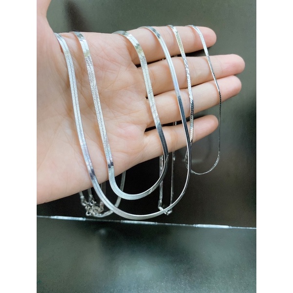 Dây chuyền sợi mì dạng dẹp - Bạc cao cấp Ý 925 xi bạch kim