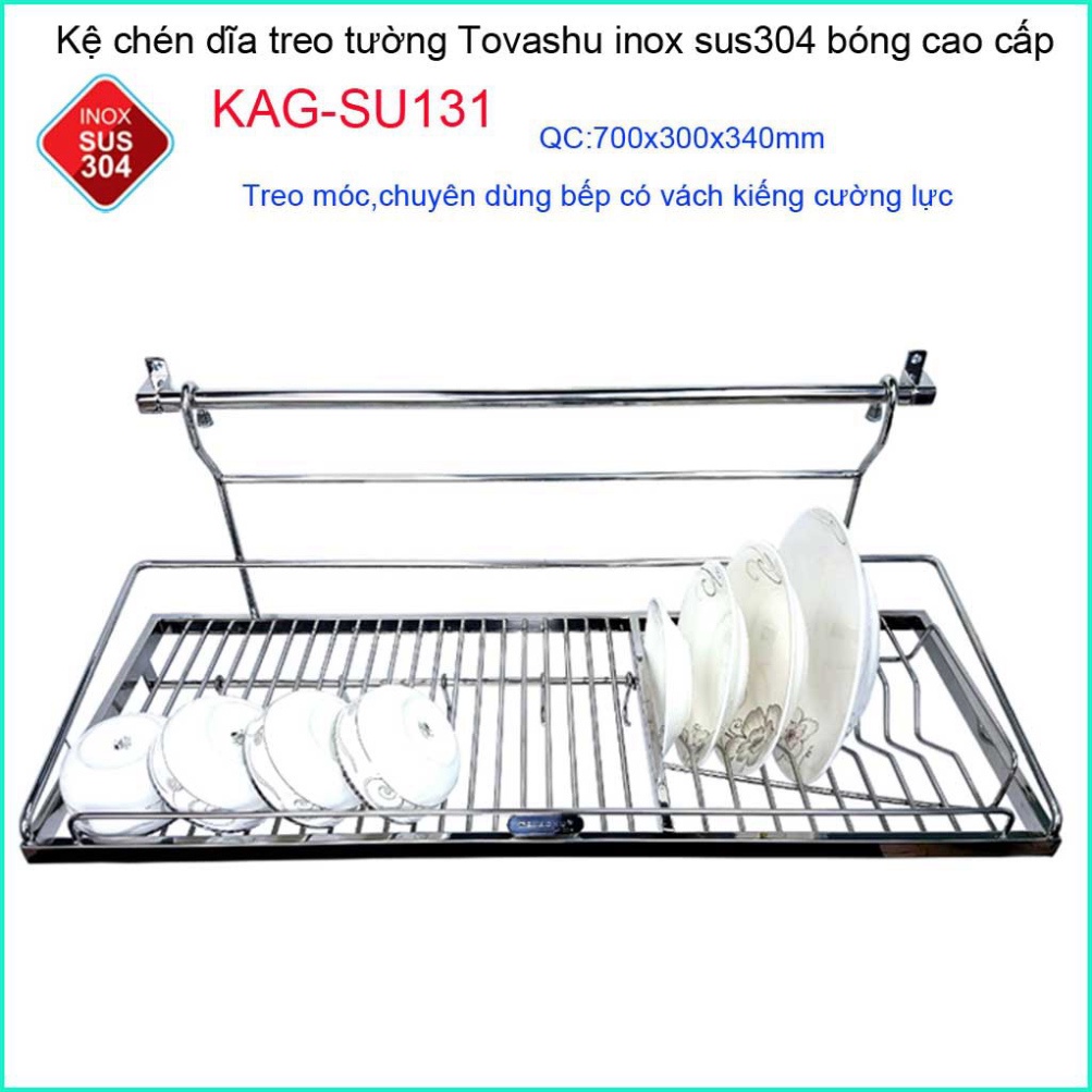 Kệ chén bát Tovashu KAG-SU131-70cm, kệ chén dĩa 1 tầng thanh treo inox hộp SUS304 Nhật Bản cao cấp siêu bền