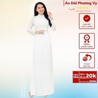 Áo Dài Trắng Trơn Truyền Thống, tay dài thời trang cho các chị em mặc tôn dáng truyền thống