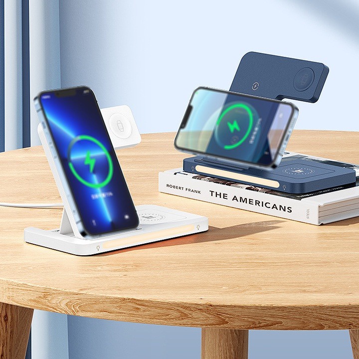 Đế sạc không dây 3 in 1 Remax RP-W53 sạc nhanh max 15W, RP-W60 tích hợp đèn LED cho Điện thoại, Airpods, Apple Watch